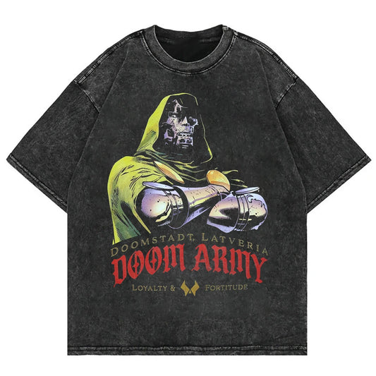 Vintage Doom Army Graphic T-Shirt – Unisex Oversized Washed Cotton Streetwear Tee