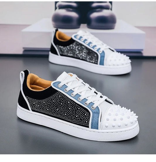 Spring sneaker Shoes for Men Casual Shoes Trend Rivet Crystal Flat Skateboard Shoes Youth Street Cool Sneaker