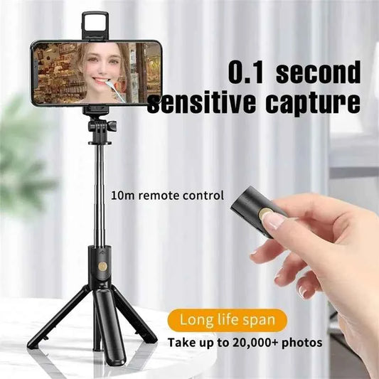 3 in 1 Expandable Selfie Stick Tripod - Lightweight Stand with Detachable Bluetooth Remote for Most Smartphones