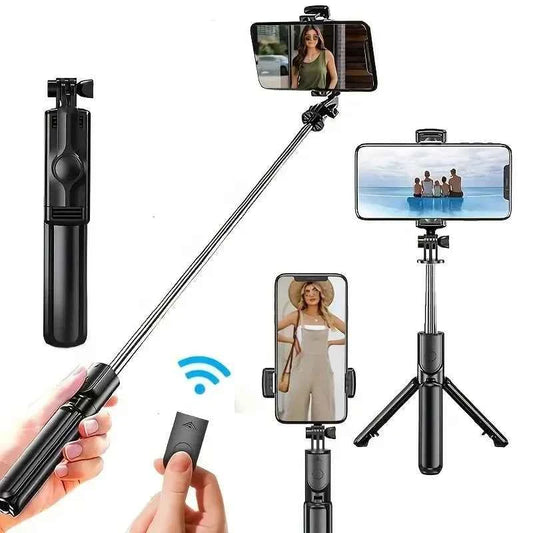 3 in 1 Expandable Selfie Stick Tripod - Lightweight Stand with Detachable Bluetooth Remote for Most Smartphones