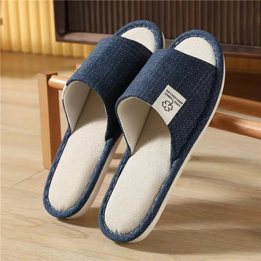Home Linen Slippers For Women Autumn Winter Comfortable Open Toed Breathable Bedroom Shoes For Men And Women